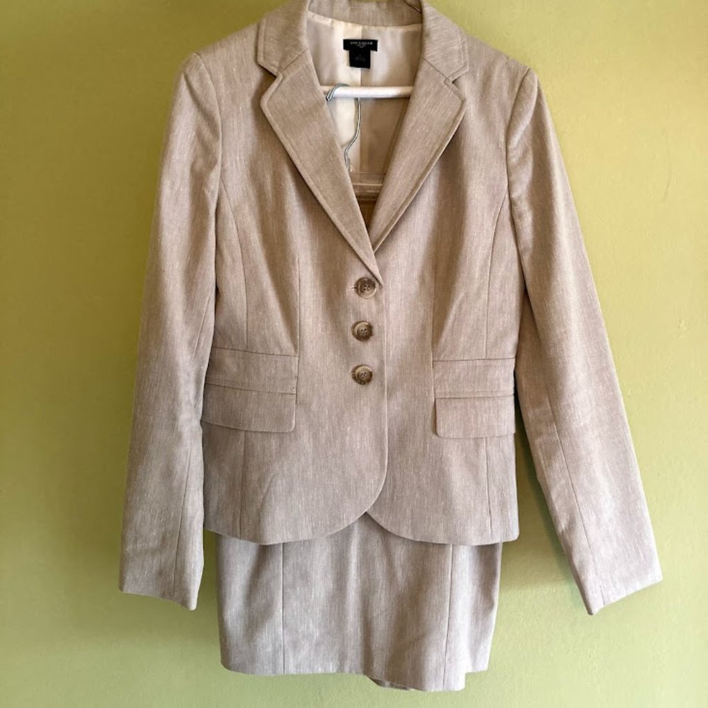 Khaki Linen Suit (Jacket & Skirt) - Ann Taylor